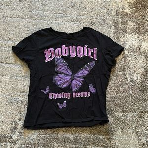 Used Size big kids L adult XS FB sister baby girl shirt with purple butterfly